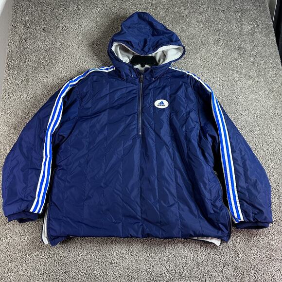 VINTAGE Adidas 3 Stripe Reversible Jacket Mens XL Blue Gray 1/2 Zip Embroidered